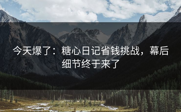 今天爆了：糖心日记省钱挑战，幕后细节终于来了
